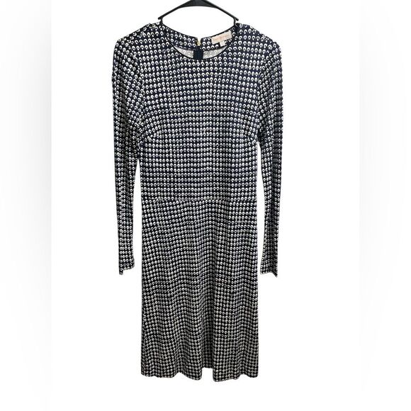 Tory Burch 100% Silk Navy Blue and White Geometric Pattern Shift Dress SZ S - Picture 1 of 6